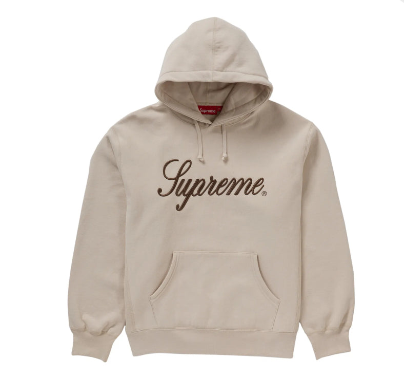 Supreme Embroidered Script Hooded Sweatshirt Stone Hyluxclothing