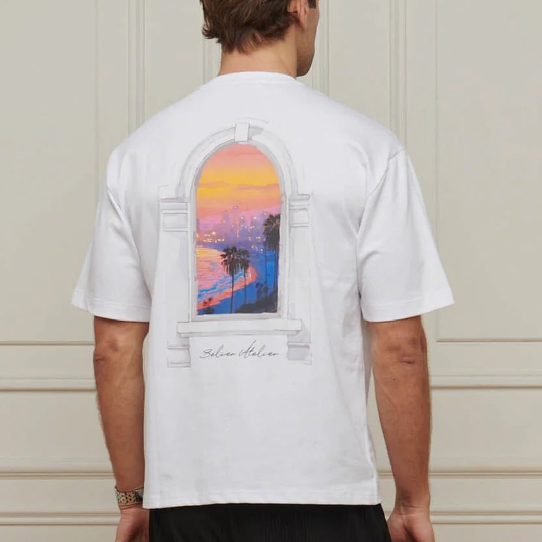 Belier White Miami Sunset T Shirt