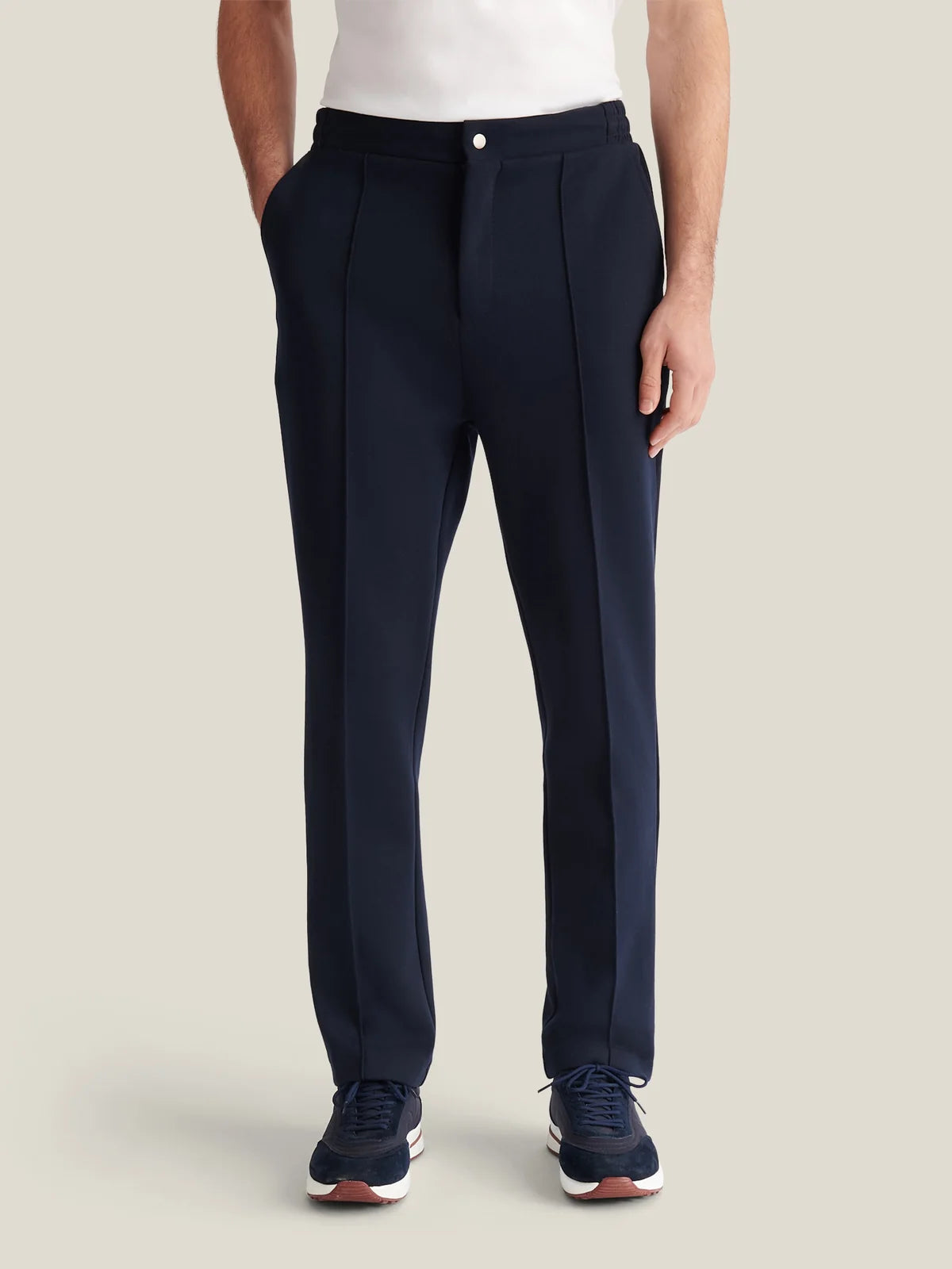 PECKHAM RYE Riva Jersey Interlock Trousers in Navy