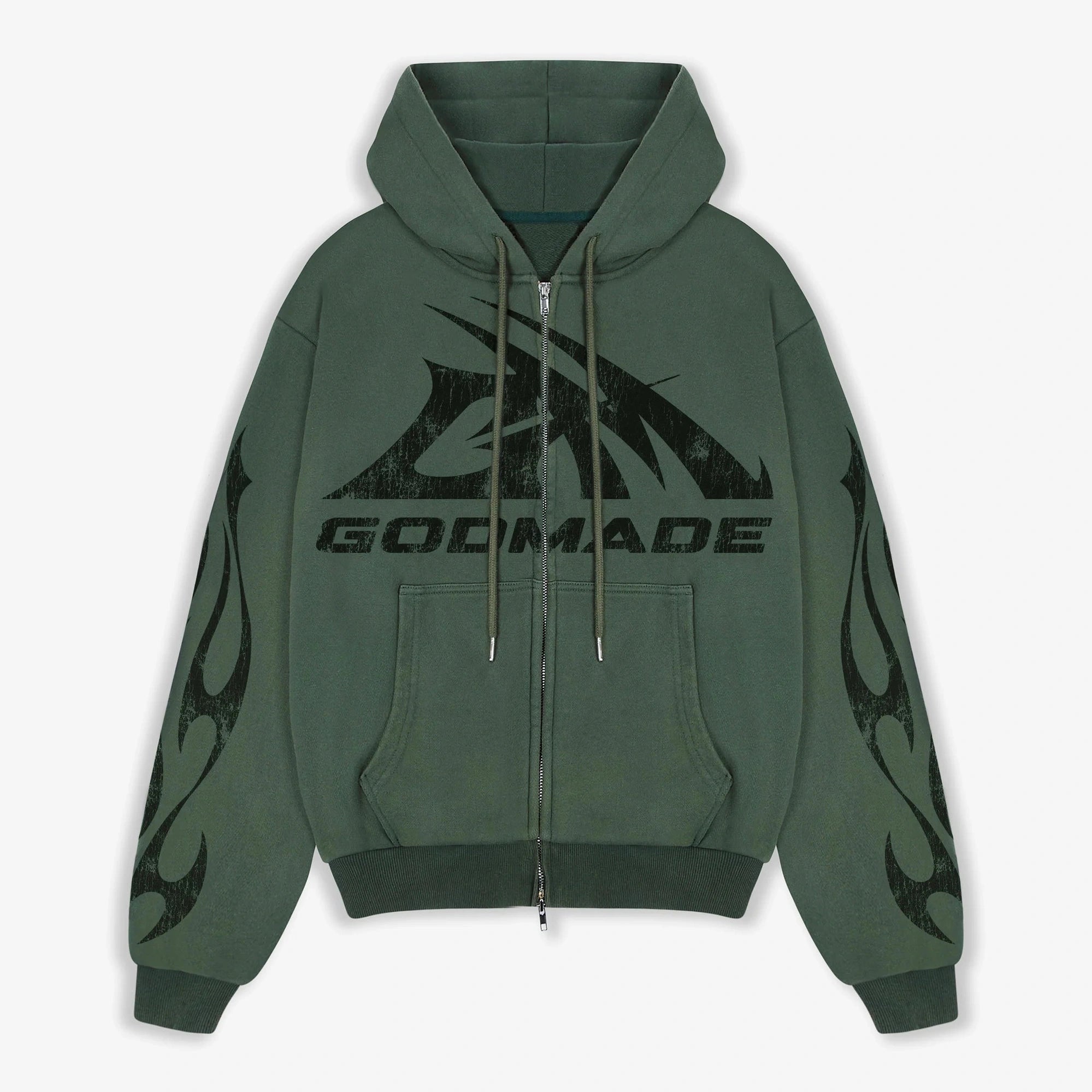 Godmade Logo Washed Green Zip Hoodie