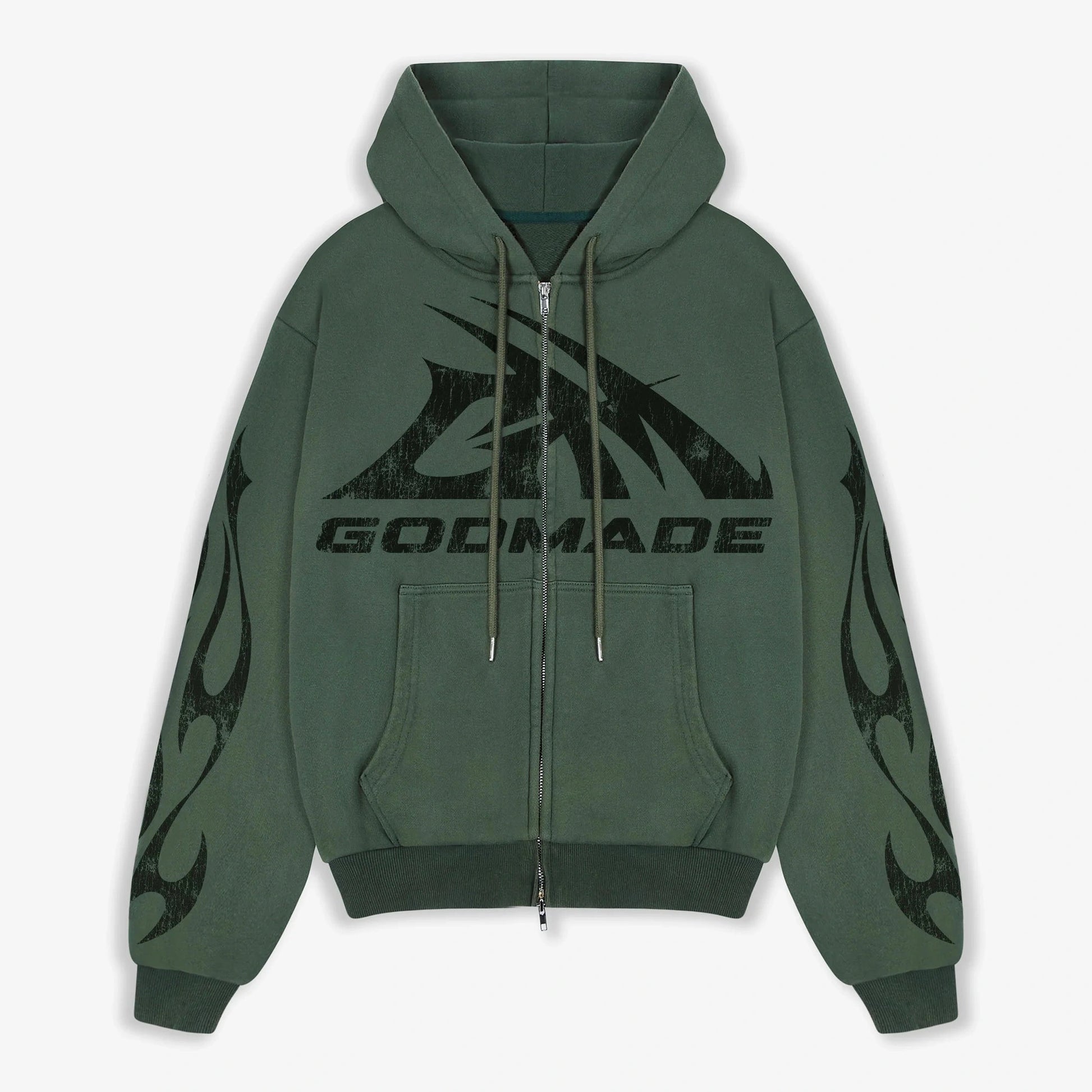 Godmade Logo Washed Green Zip Hoodie
