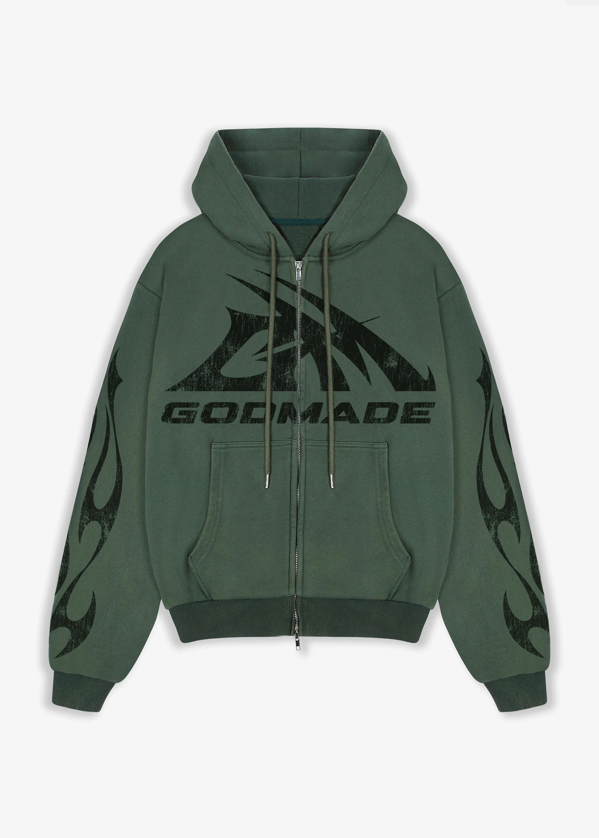 Godmade Logo Washed Green Zip Hoodie