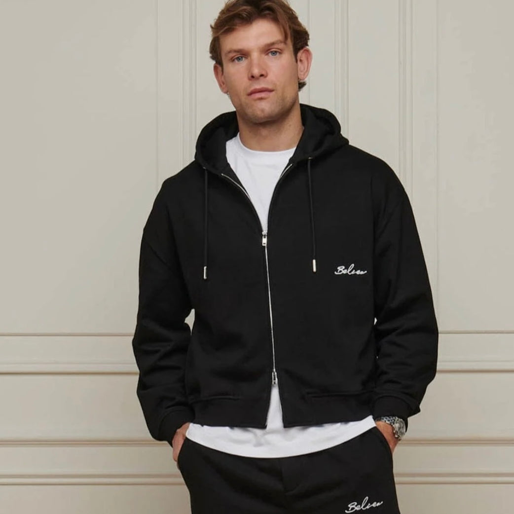BELIER BLACK LOGO ZIP HOODIE