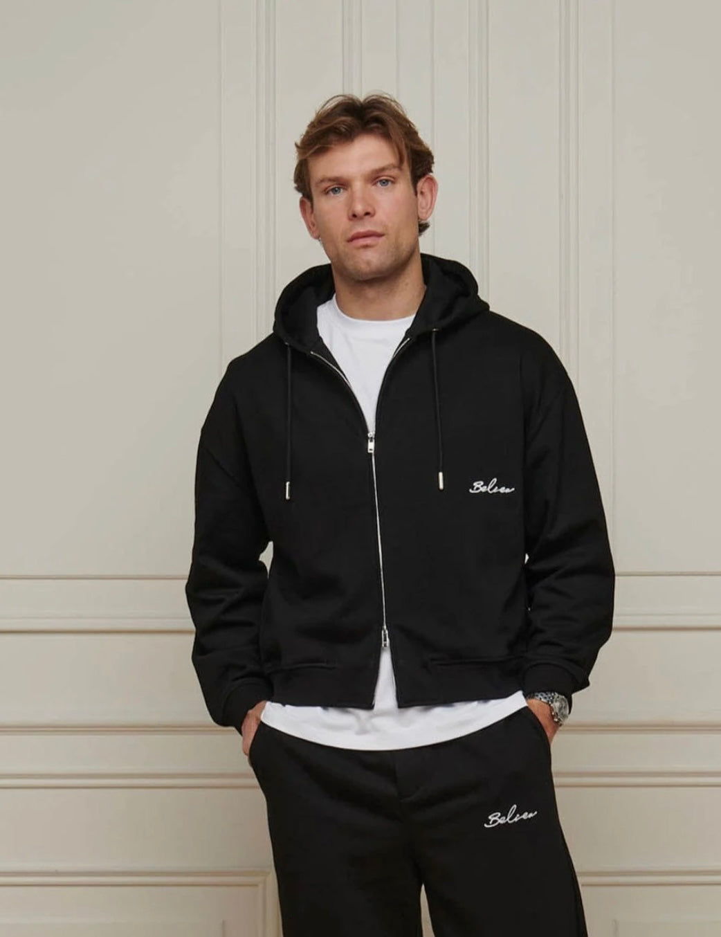 BELIER BLACK LOGO ZIP HOODIE