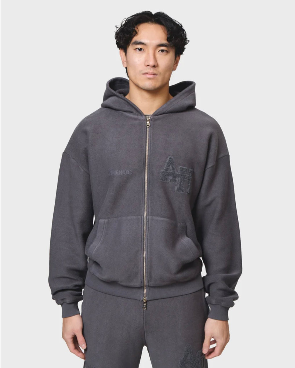 Annie Hood College Zip Washed Black