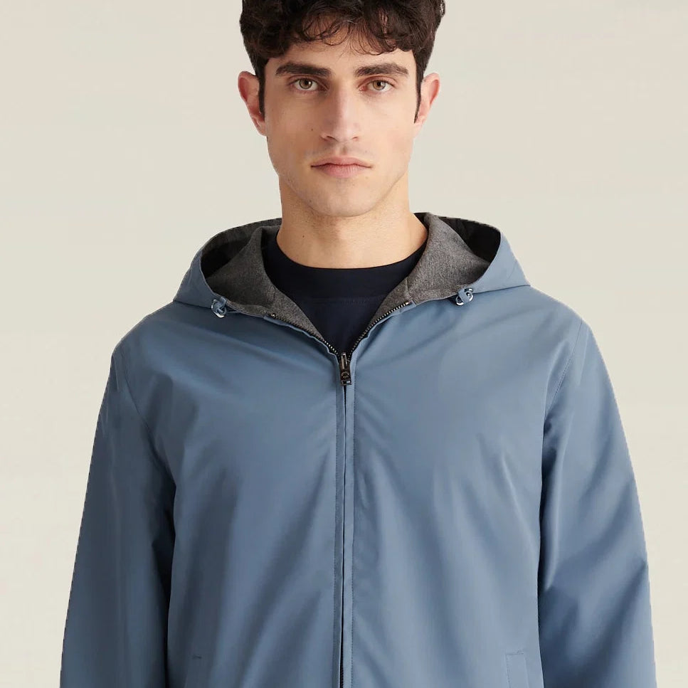 PECKHAM RYE SLOANE REVERSIBLE HOODED JACKET IN BLUE MIRAGE