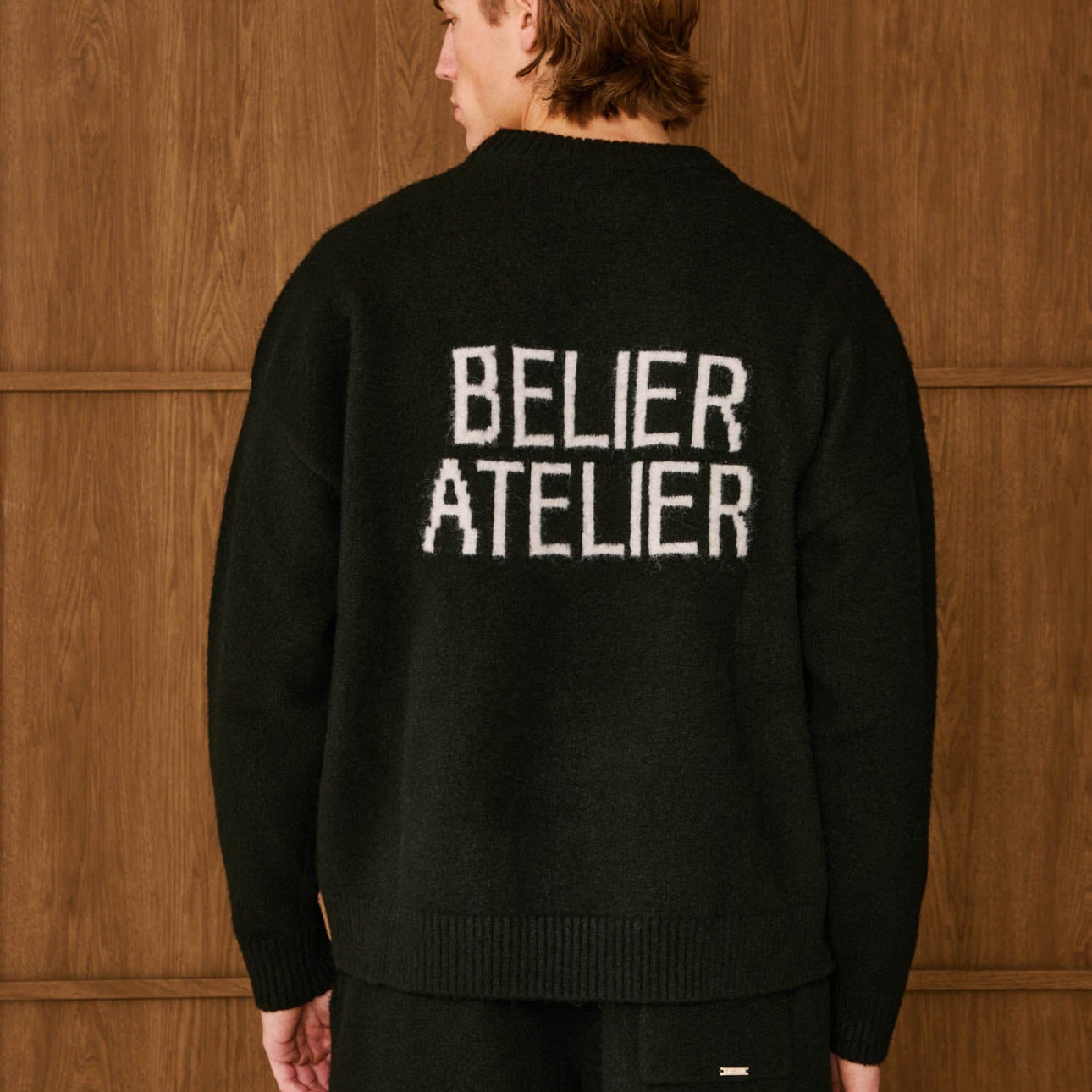 Belier Intarsia Knit Sweatshirt Black, alternate view 2