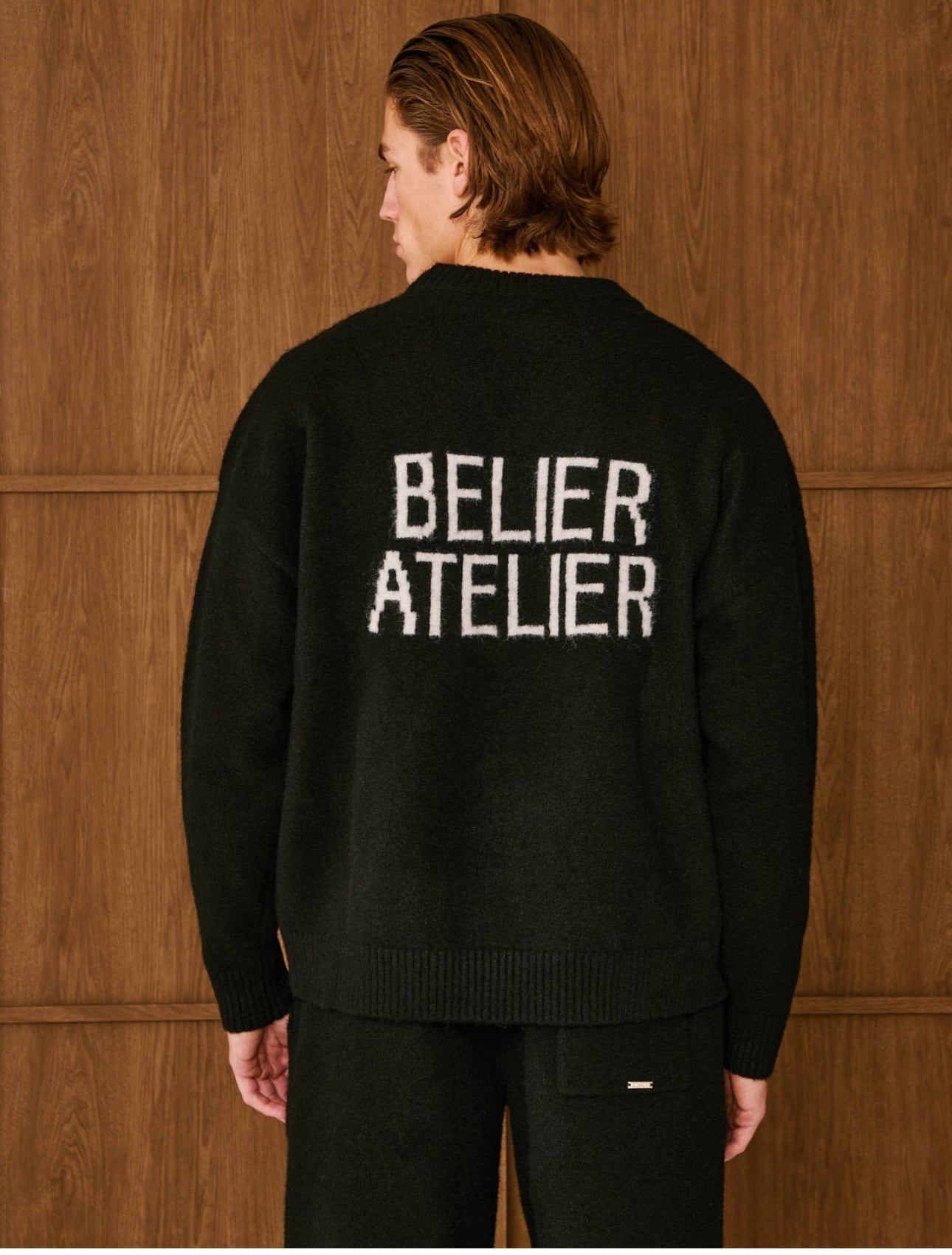 Belier Intarsia Knit Sweatshirt Black, alternate view 2