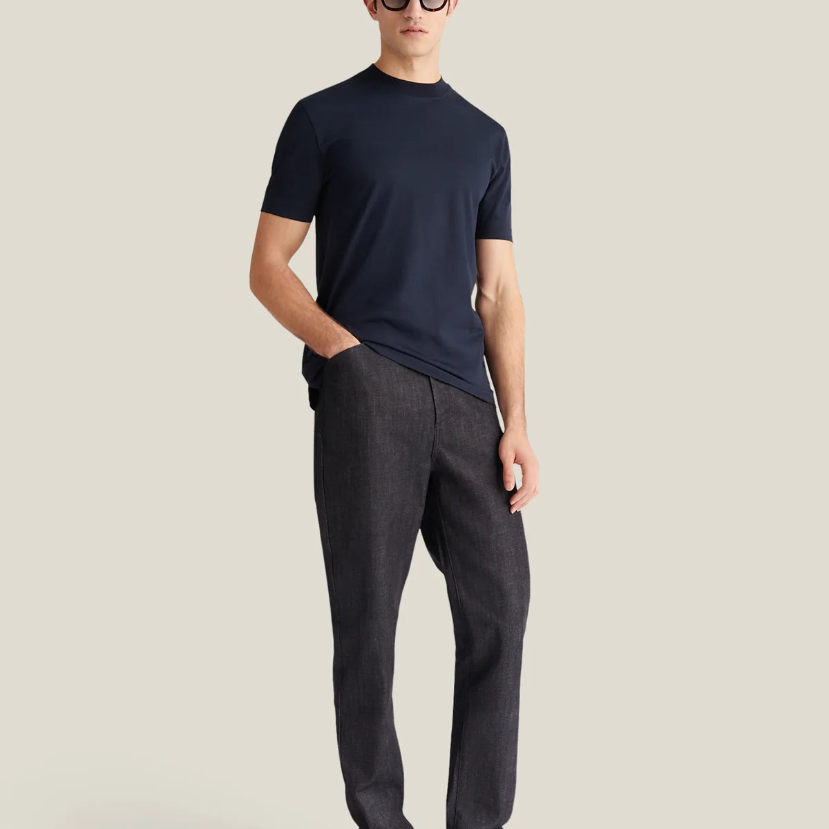 PECKHAM RYE Devonshire Mercerised Cotton T-Shirt in Dark Sapphire Navy