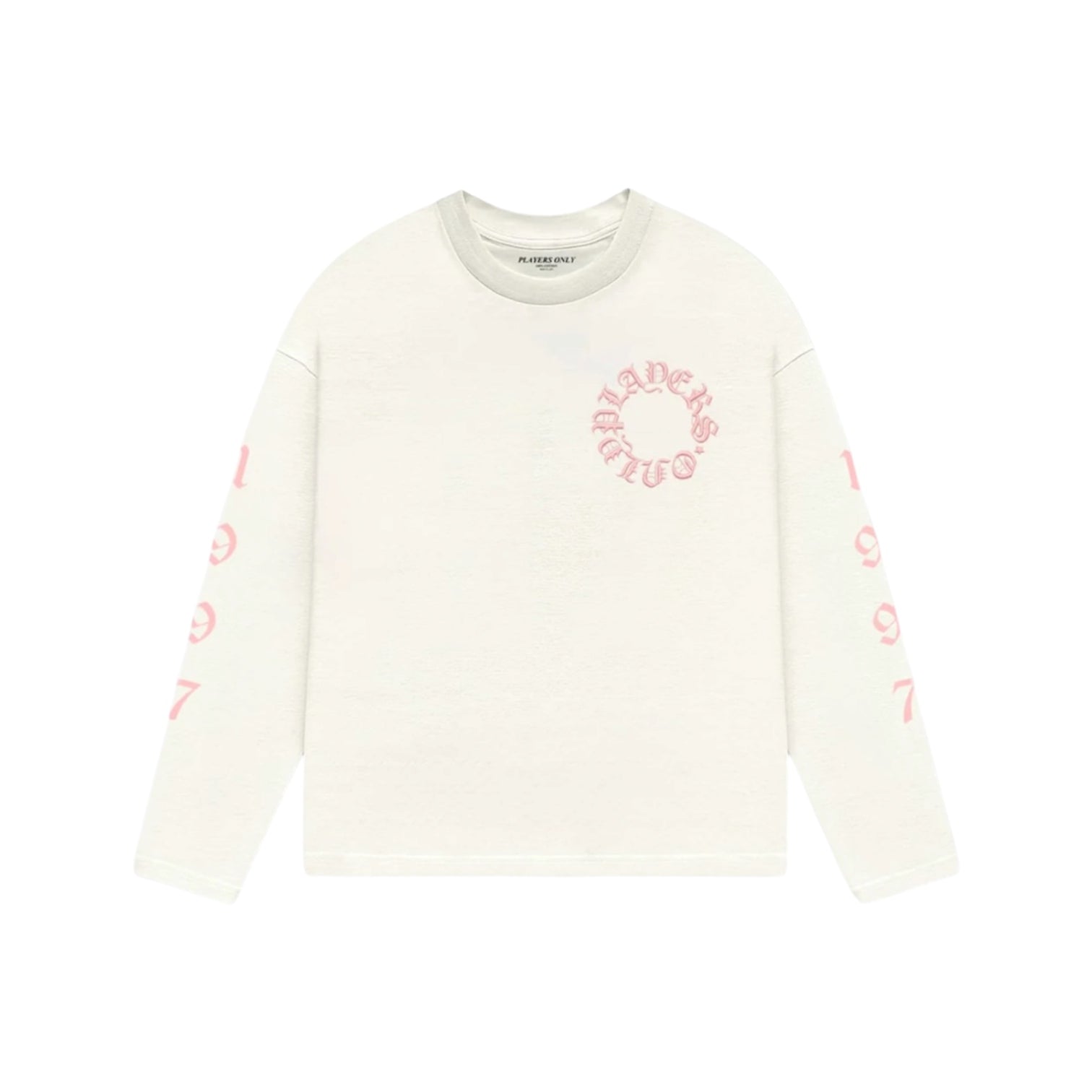 PLAYERS ONLY ECRU PINK EMBROIDERED LONG SLEEVE