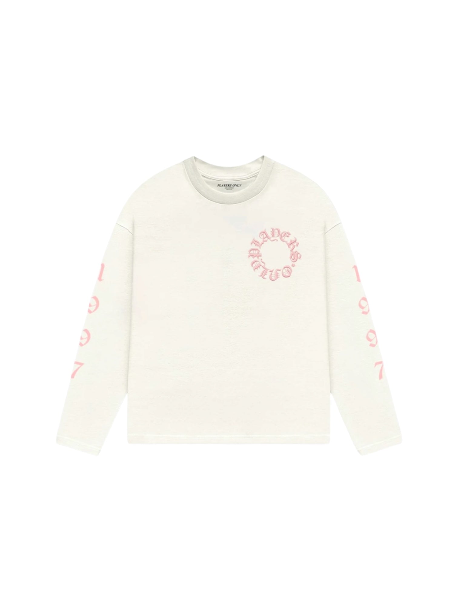 PLAYERS ONLY ECRU PINK EMBROIDERED LONG SLEEVE
