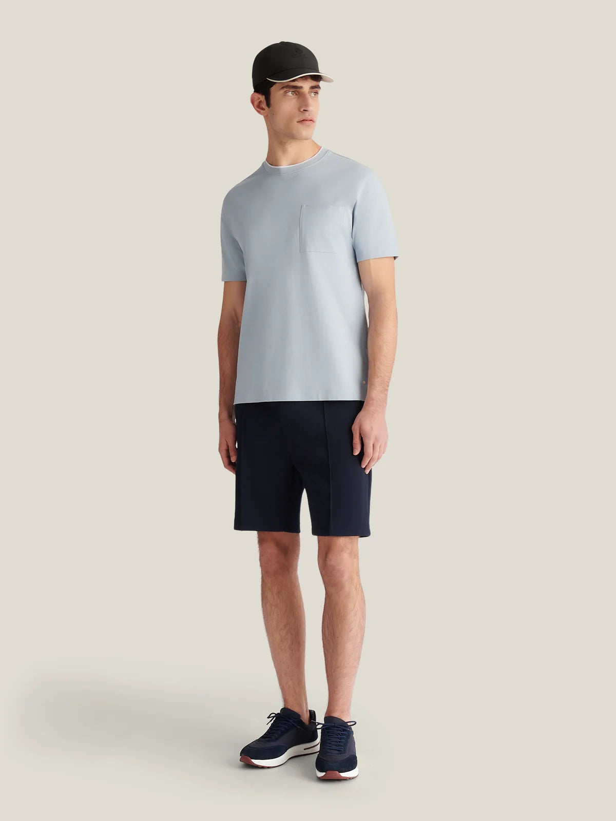 PECKHAM RYE CABANA PIQUE POCKET T SHIRT IN BLUE HAZE