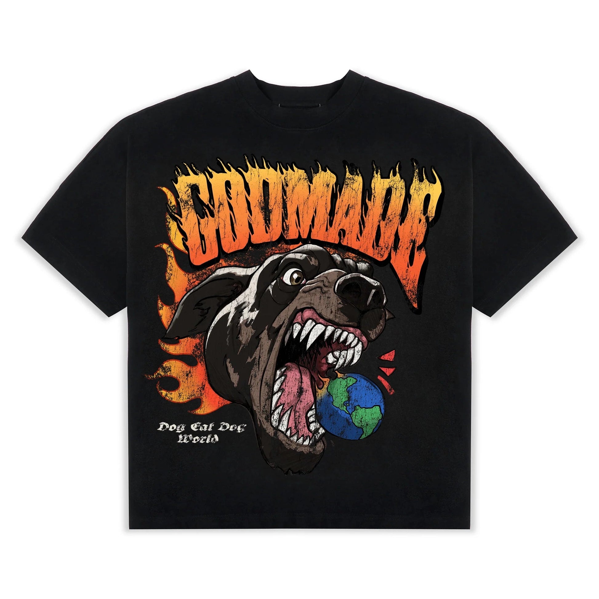Godmade Dog World T Shirt Washed Black