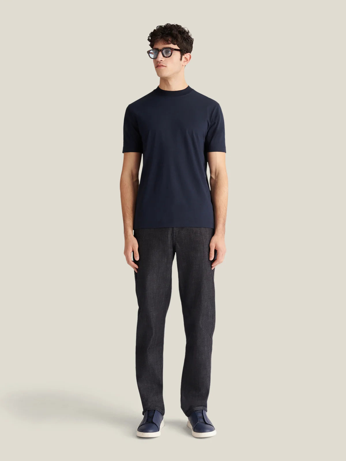 PECKHAM RYE Devonshire Mercerised Cotton T-Shirt in Dark Sapphire Navy