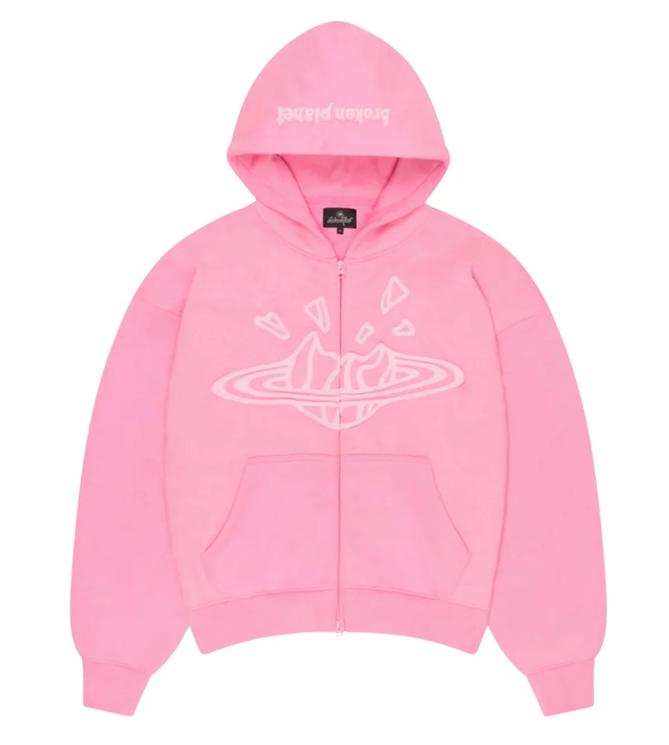 Broken Planet Zip Up Hoodie ‘Candy Pink’