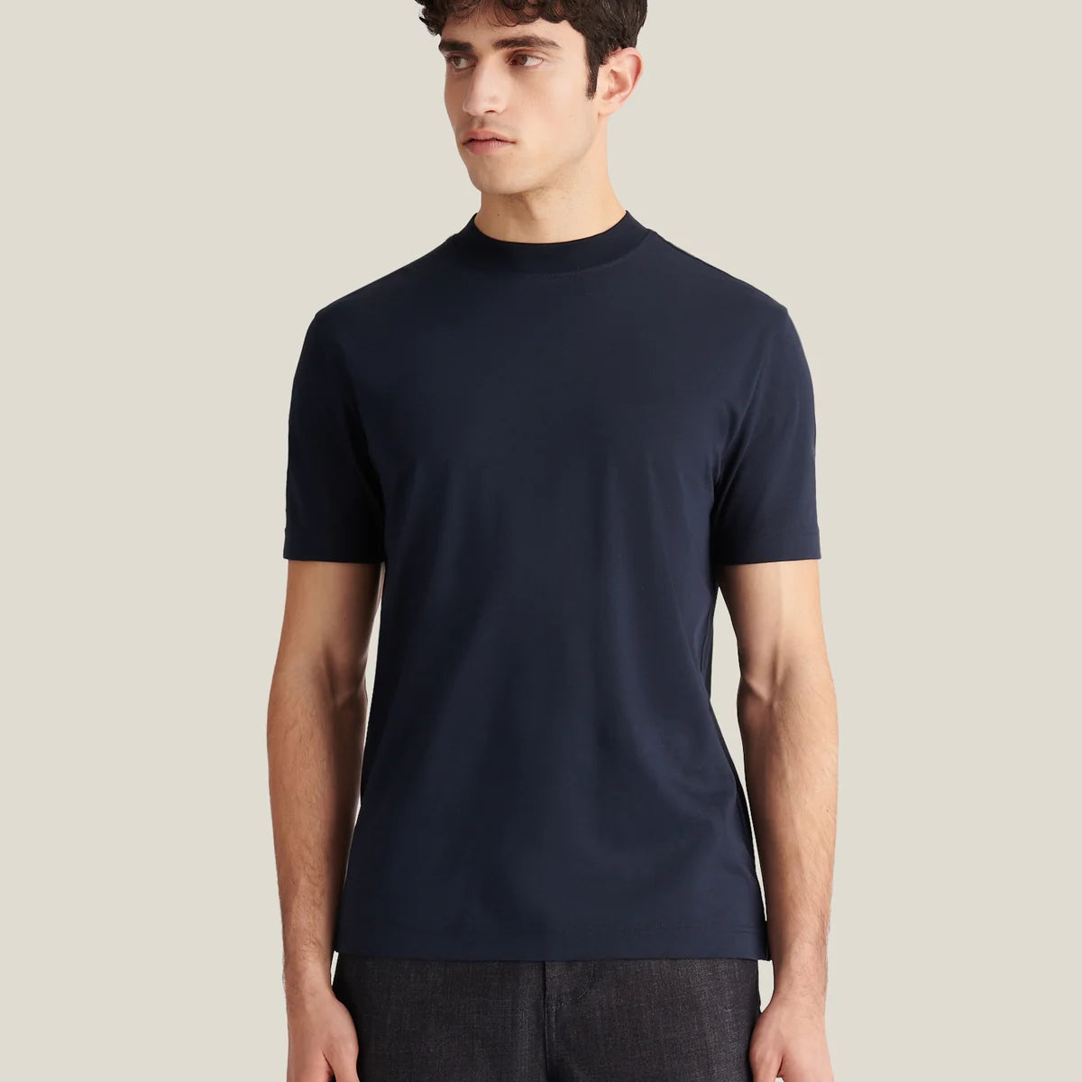 PECKHAM RYE Devonshire Mercerised Cotton T-Shirt in Dark Sapphire Navy