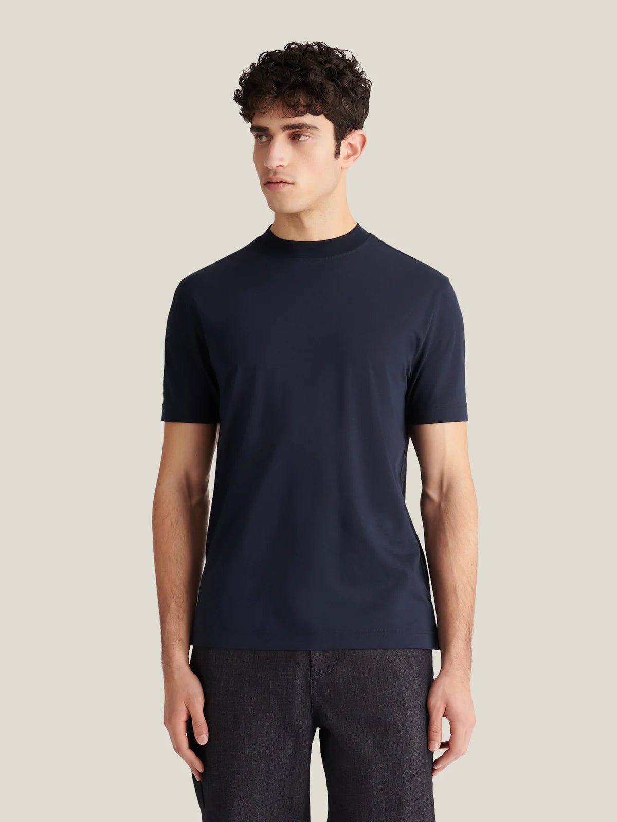 PECKHAM RYE Devonshire Mercerised Cotton T-Shirt in Dark Sapphire Navy