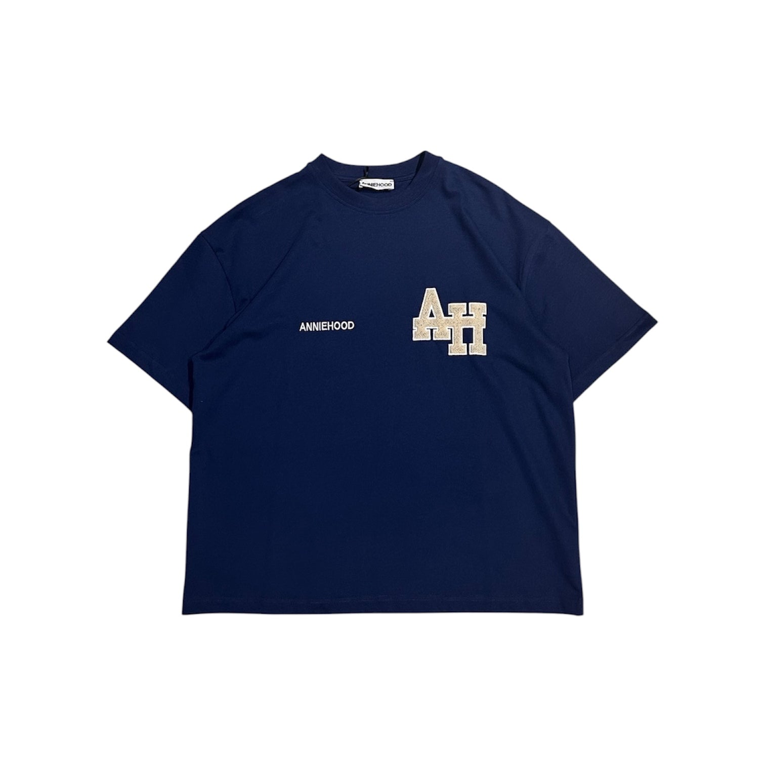 ANNIE HOOD BLUE COLLEGE LOGO TEE