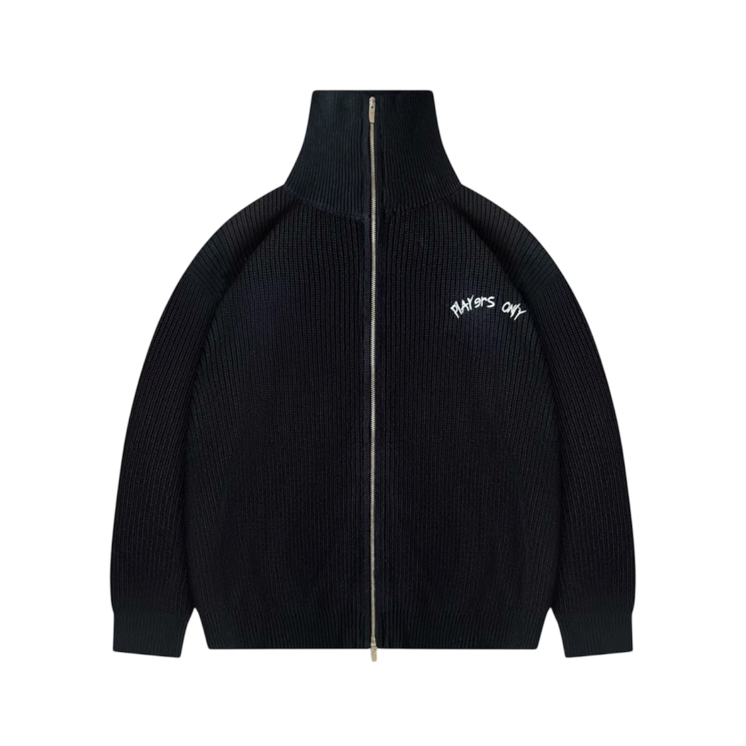 PLAYERS ONLY BLACK EMBROIDERED KNIT ZIP JACKET