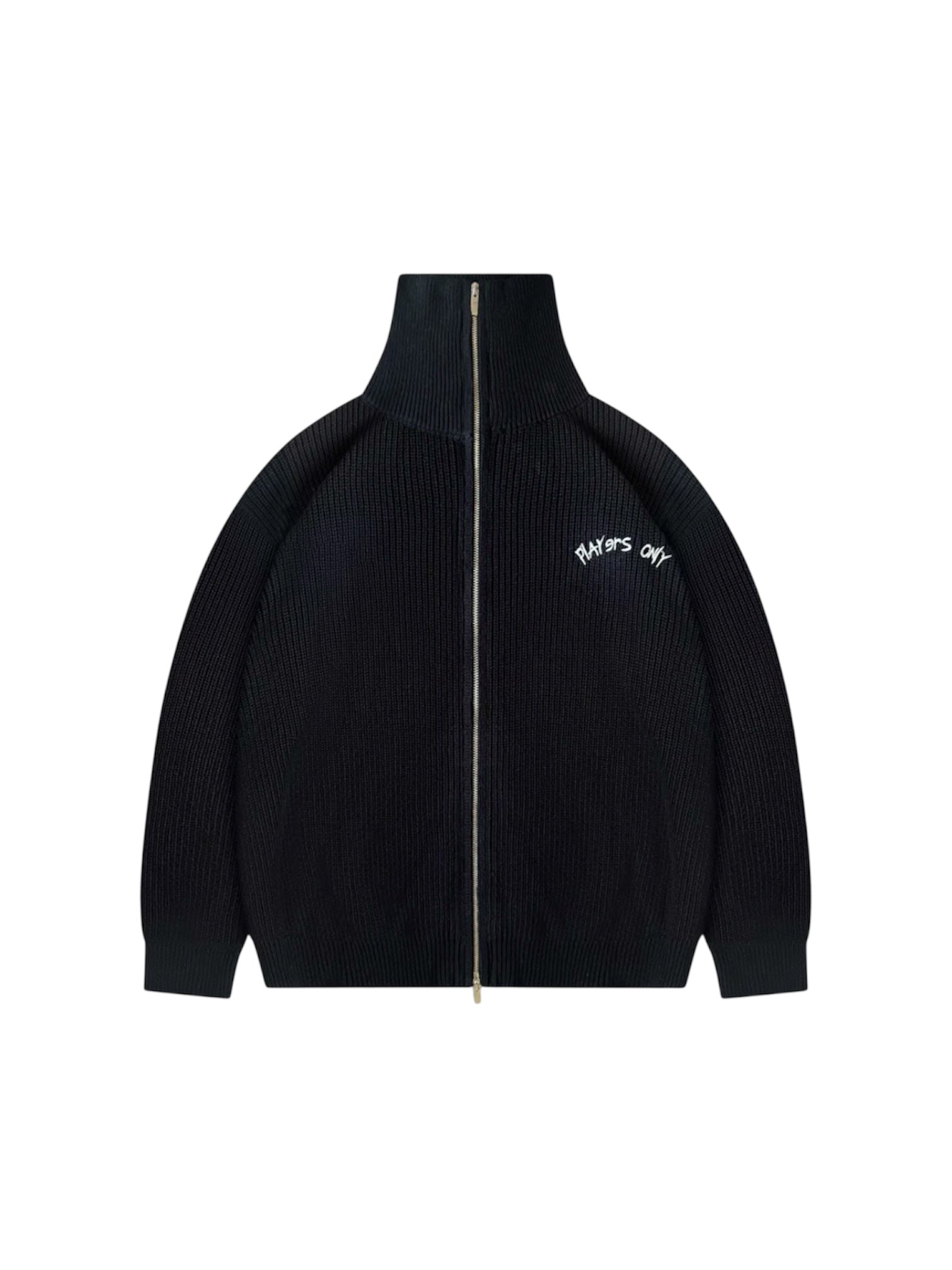 PLAYERS ONLY BLACK EMBROIDERED KNIT ZIP JACKET