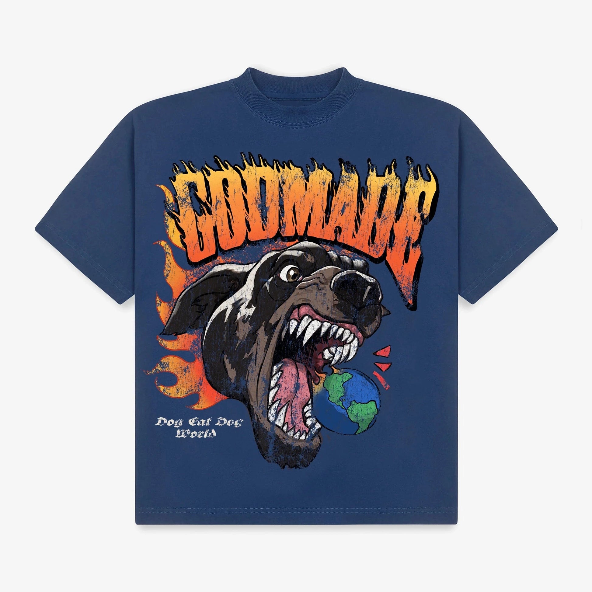 Godmade Dog World T Shirt Washed Blue