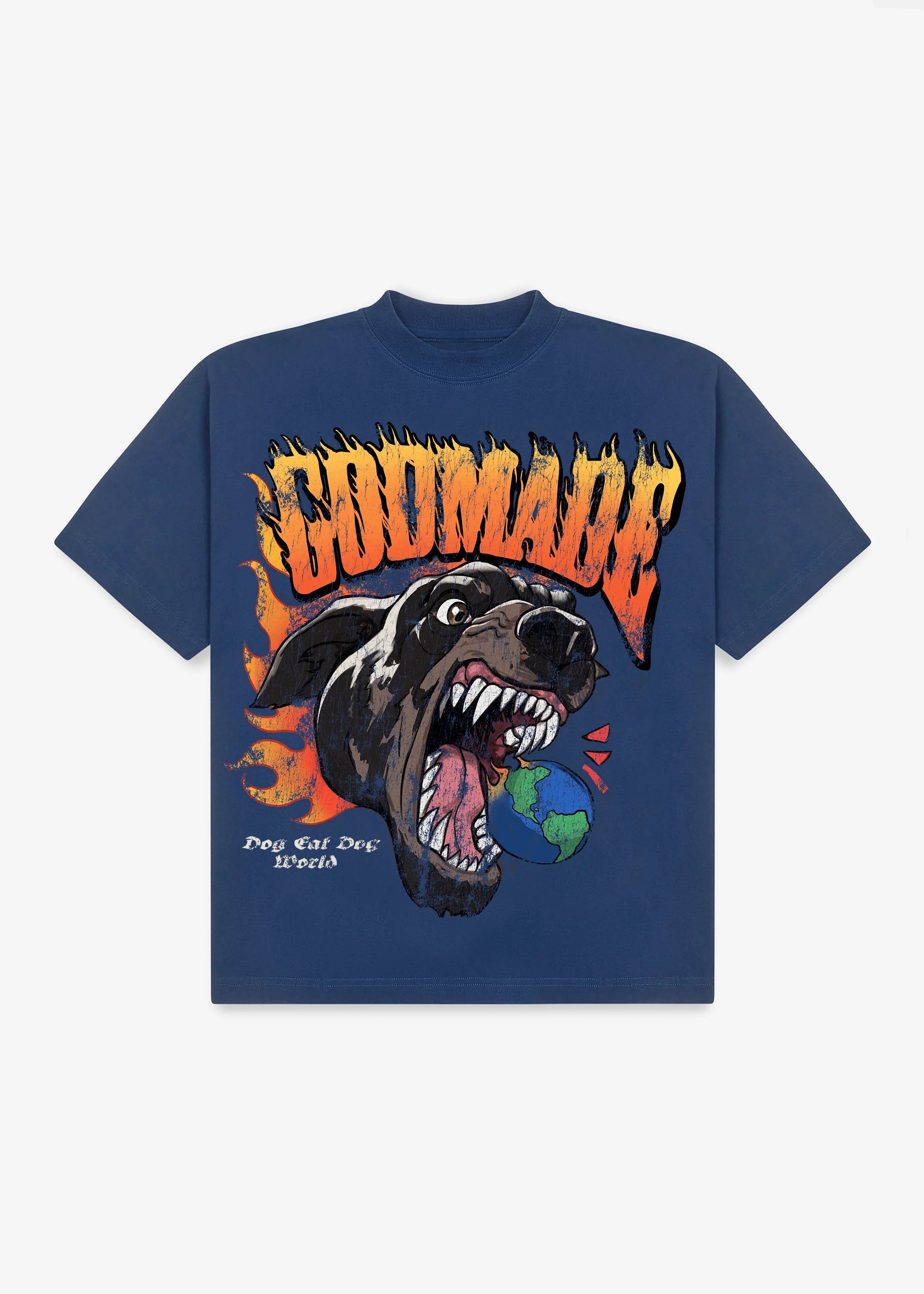 Godmade Dog World T Shirt Washed Blue