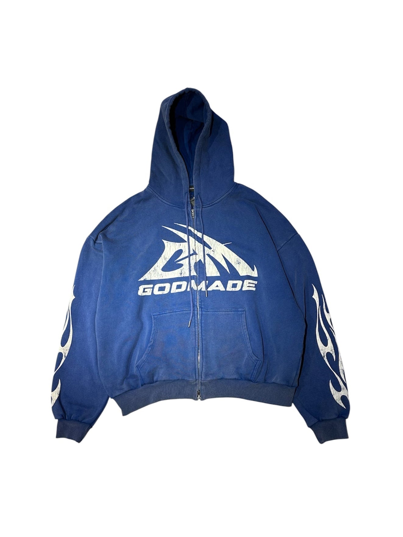 Godmade Logo Washed Blue Zip Hoodie