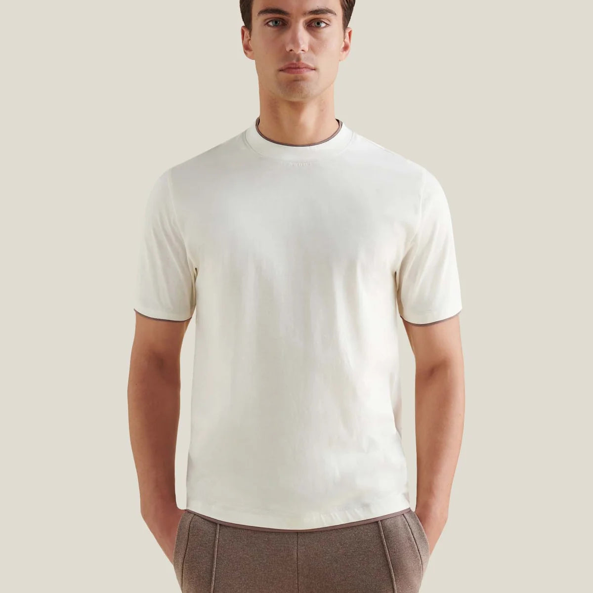 PECKHAM RYE BURLINGTON DOUBLE LAYER T SHIRT IN EGRET