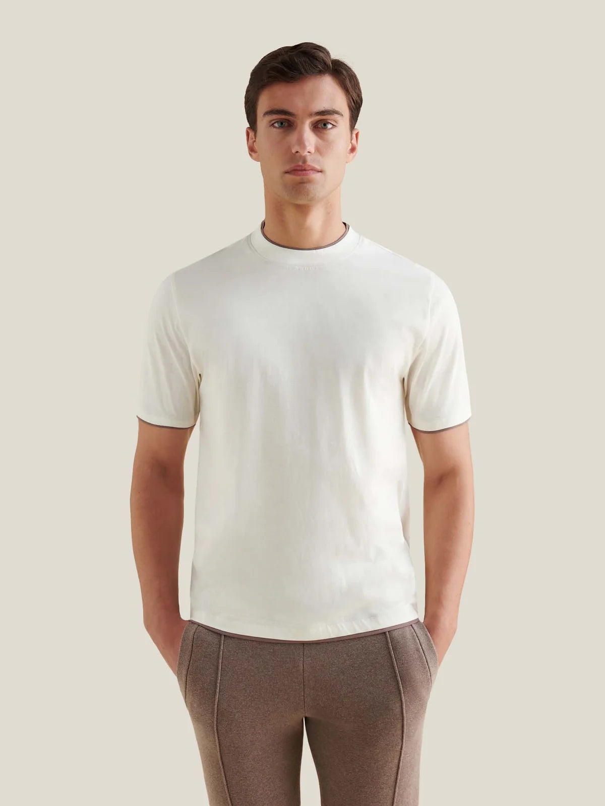 PECKHAM RYE BURLINGTON DOUBLE LAYER T SHIRT IN EGRET