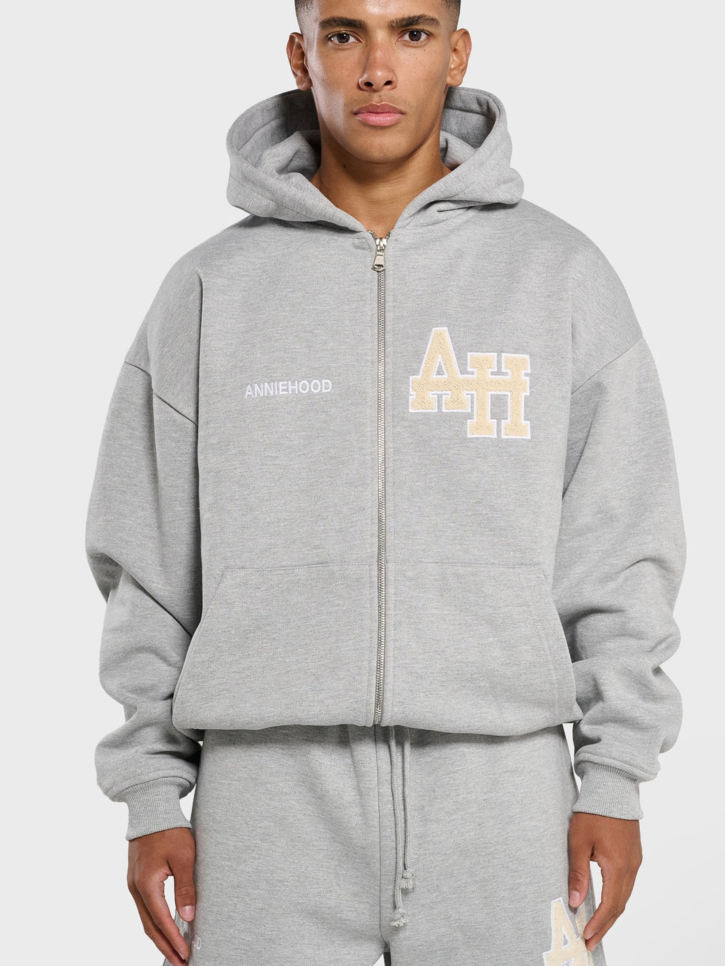 Annie Hood College Zip Up Grey