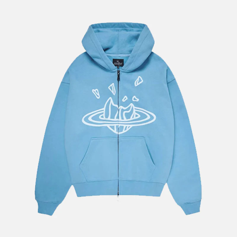 BROKEN PLANET ZIP-UP HOODIE - BABY BLUE