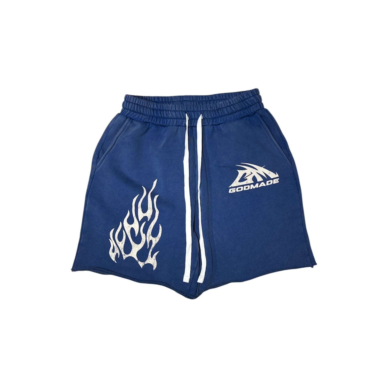 GODMADE LOGO WASHED BLUE SHORTS