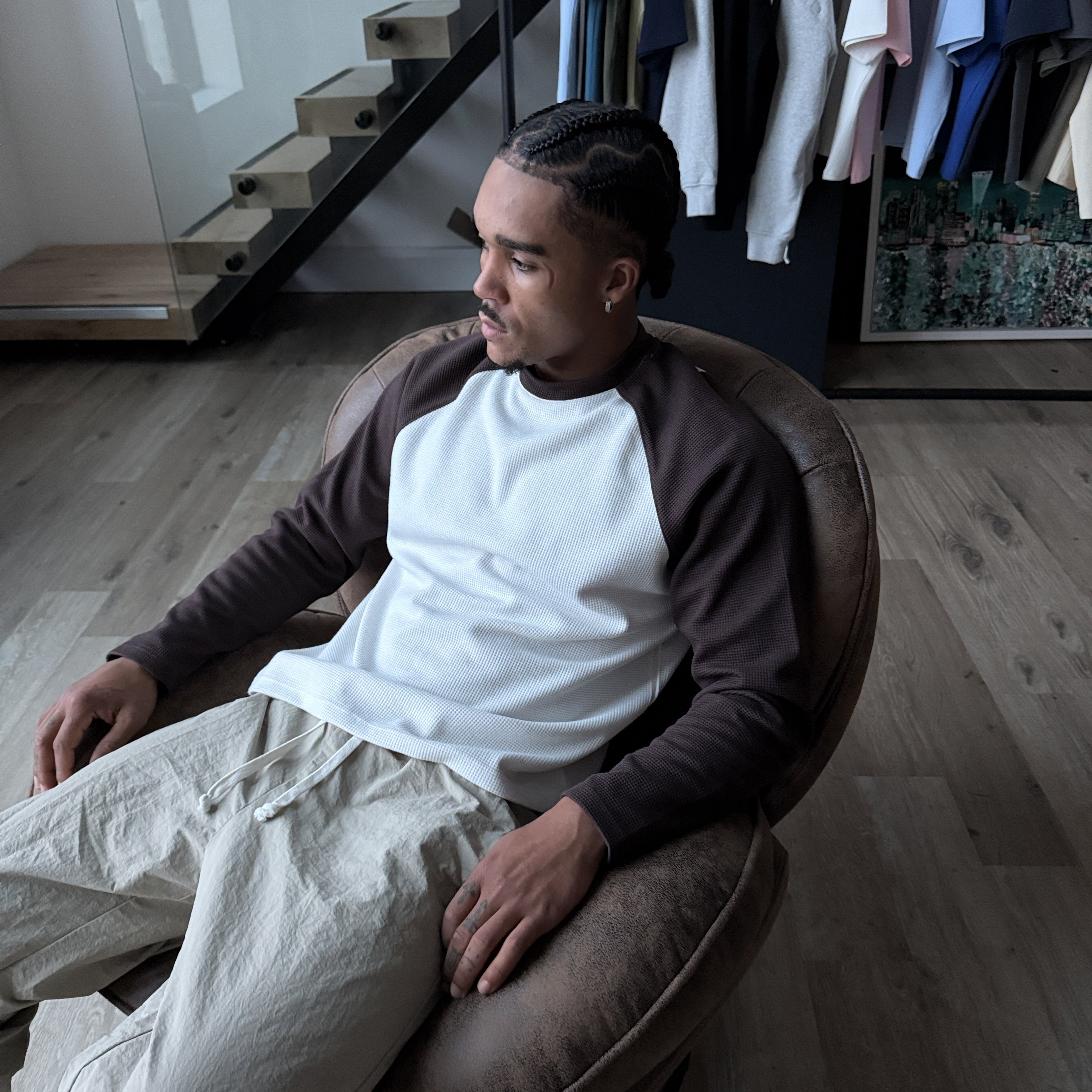 Blancs Raglan Waffle Knit - Brown, alternate view 2