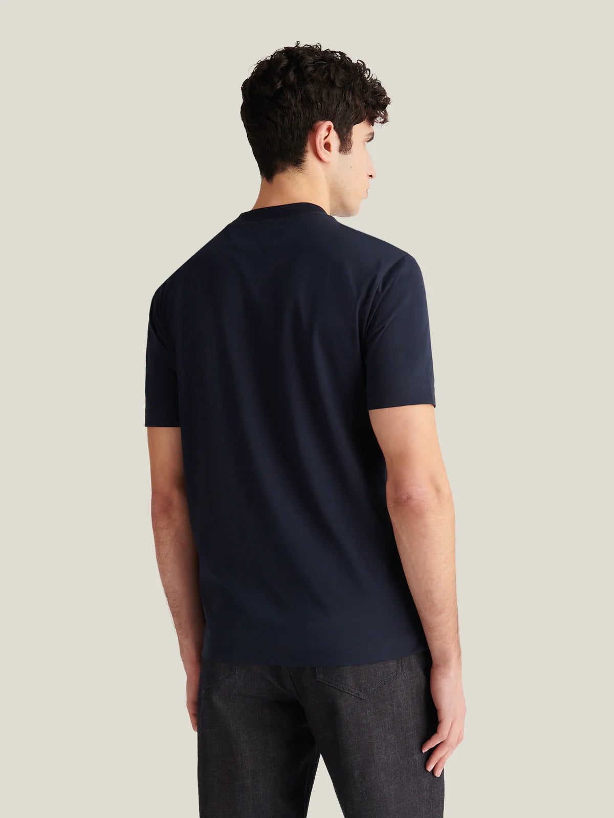 PECKHAM RYE Devonshire Mercerised Cotton T-Shirt in Dark Sapphire Navy