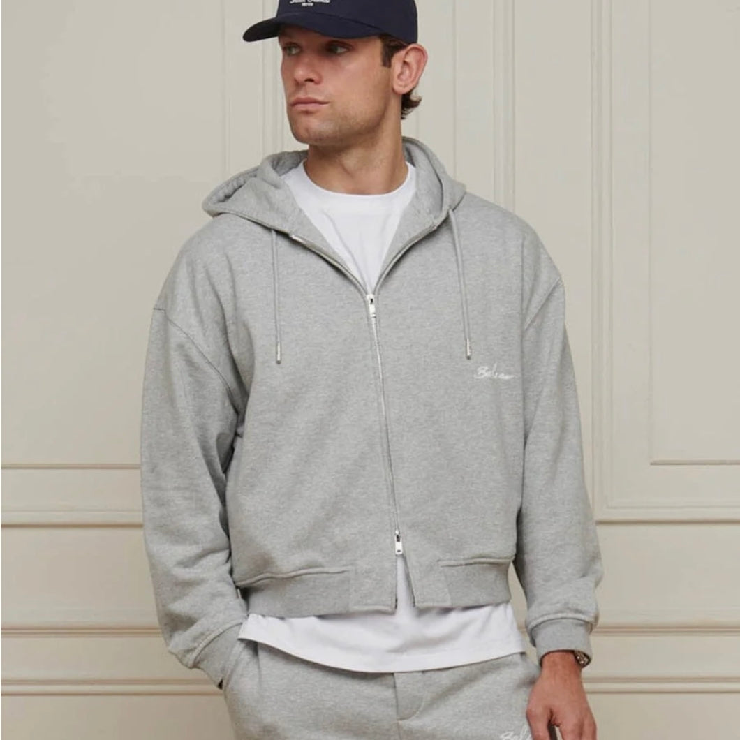 BELIER GREY MARL LOGO ZIP HOODIE