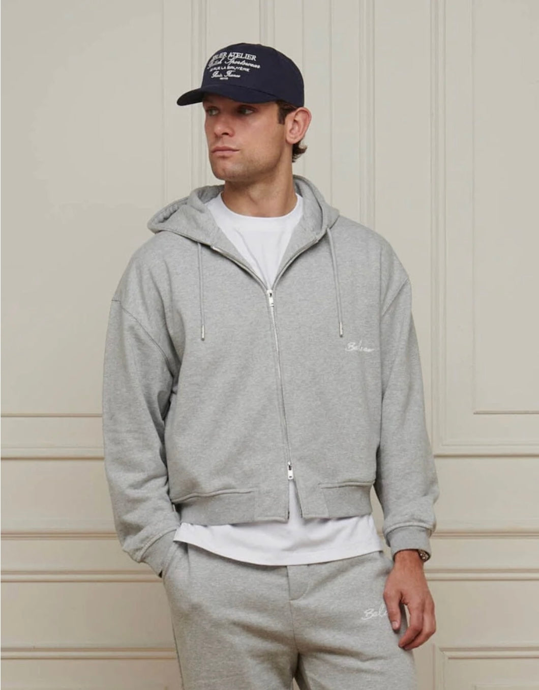 Belier Grey Marl Logo Zip Hoodie