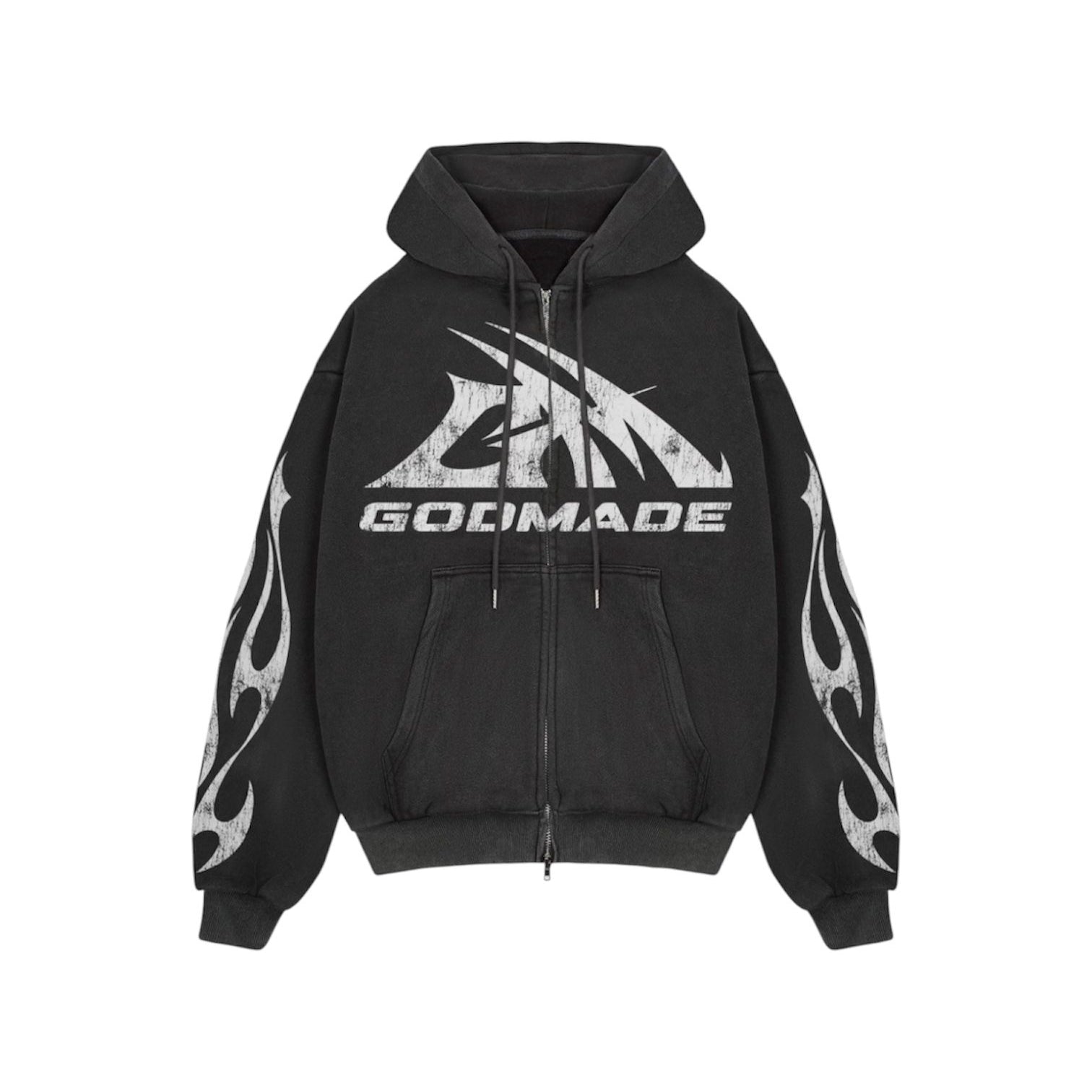 GODMADE LOGO WASHED GREY ZIP HOODIE