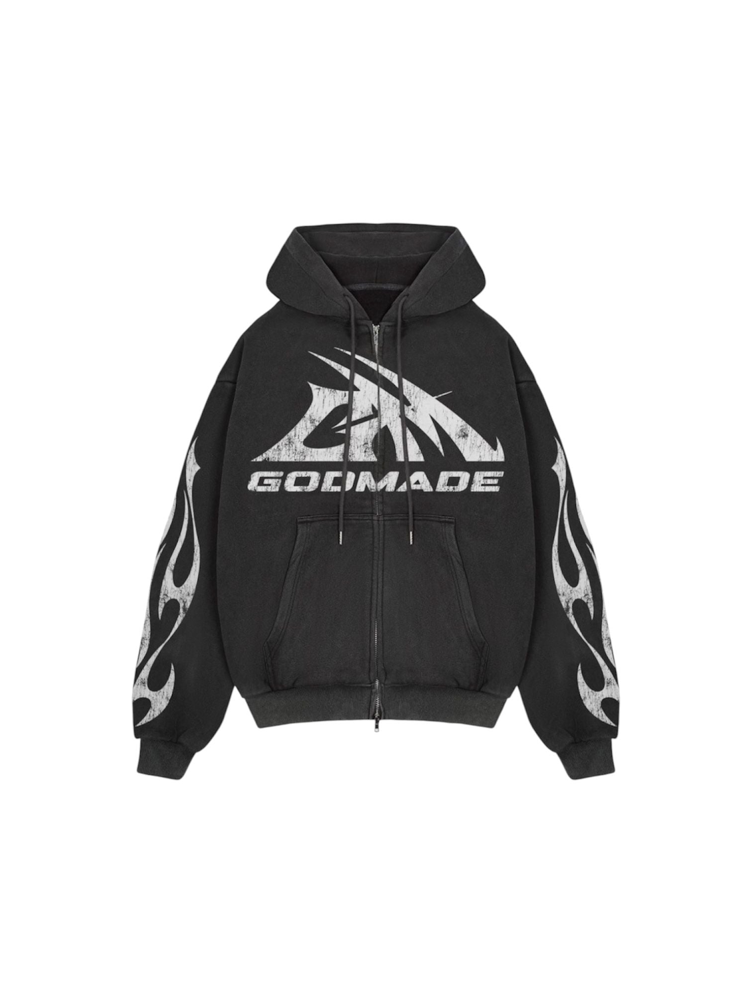 Godmade Logo Washed Black Zip Hoodie