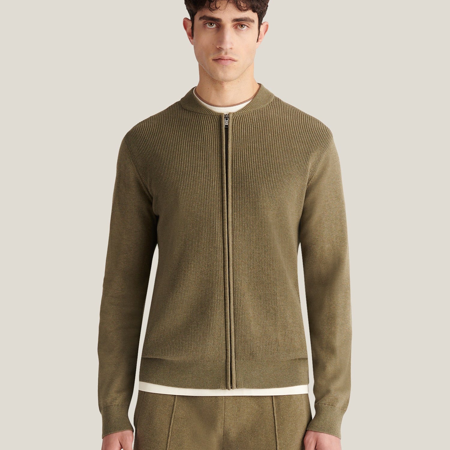 Peckham Rye Milano Cardigan Knit Bomber in Tea Leaf, alternate view 2