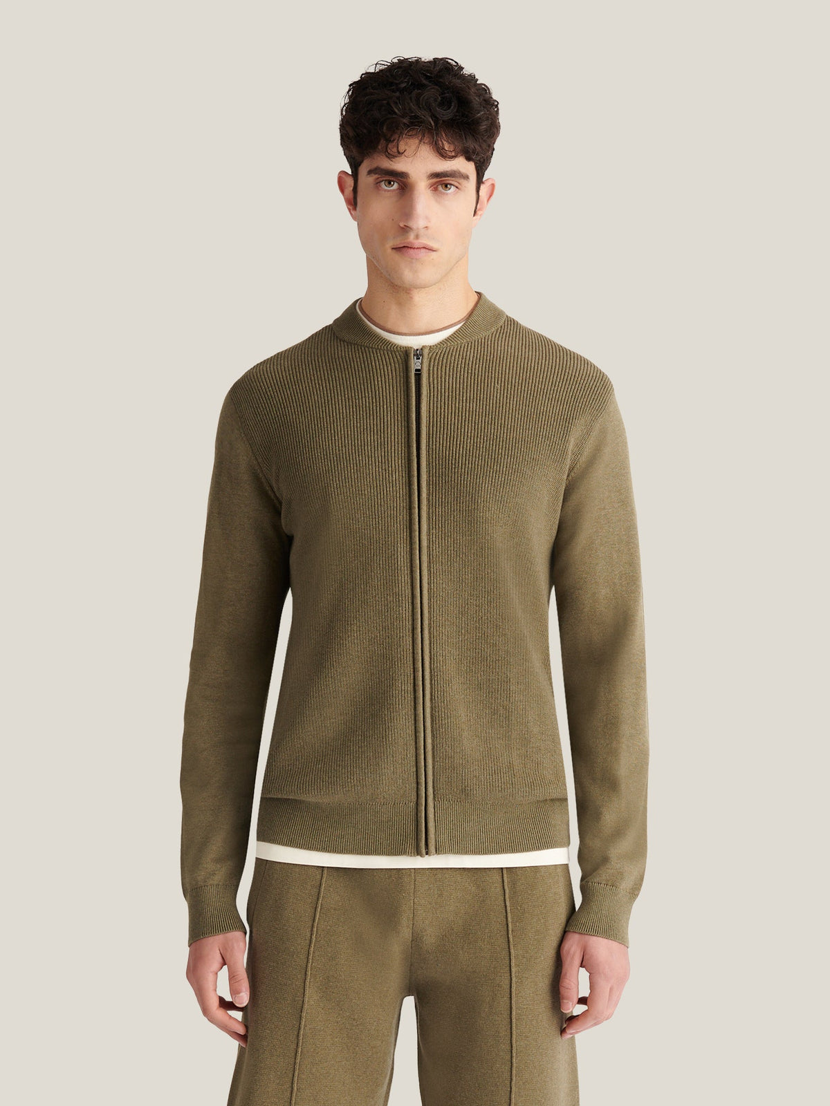 Peckham Rye Milano Cardigan Knit Bomber in Tea Leaf, alternate view 2
