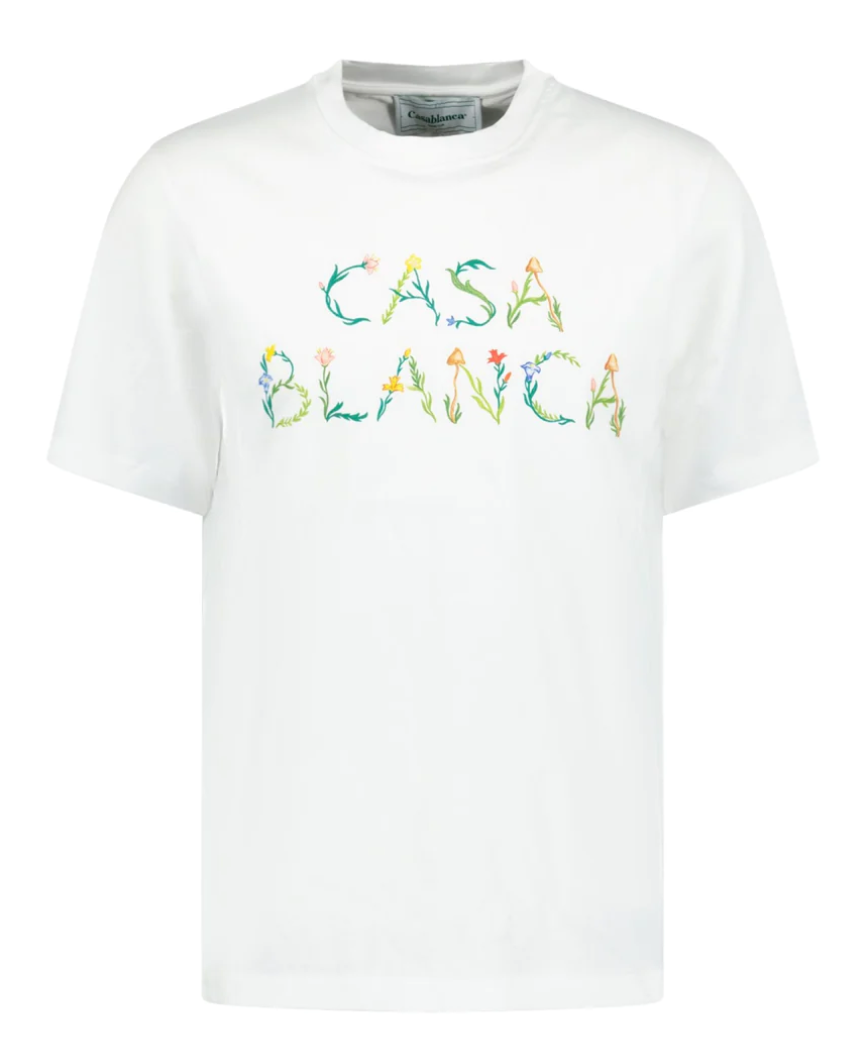 CASABLANCA FLORAL LOGO COTTON T-SHIRT WHITE