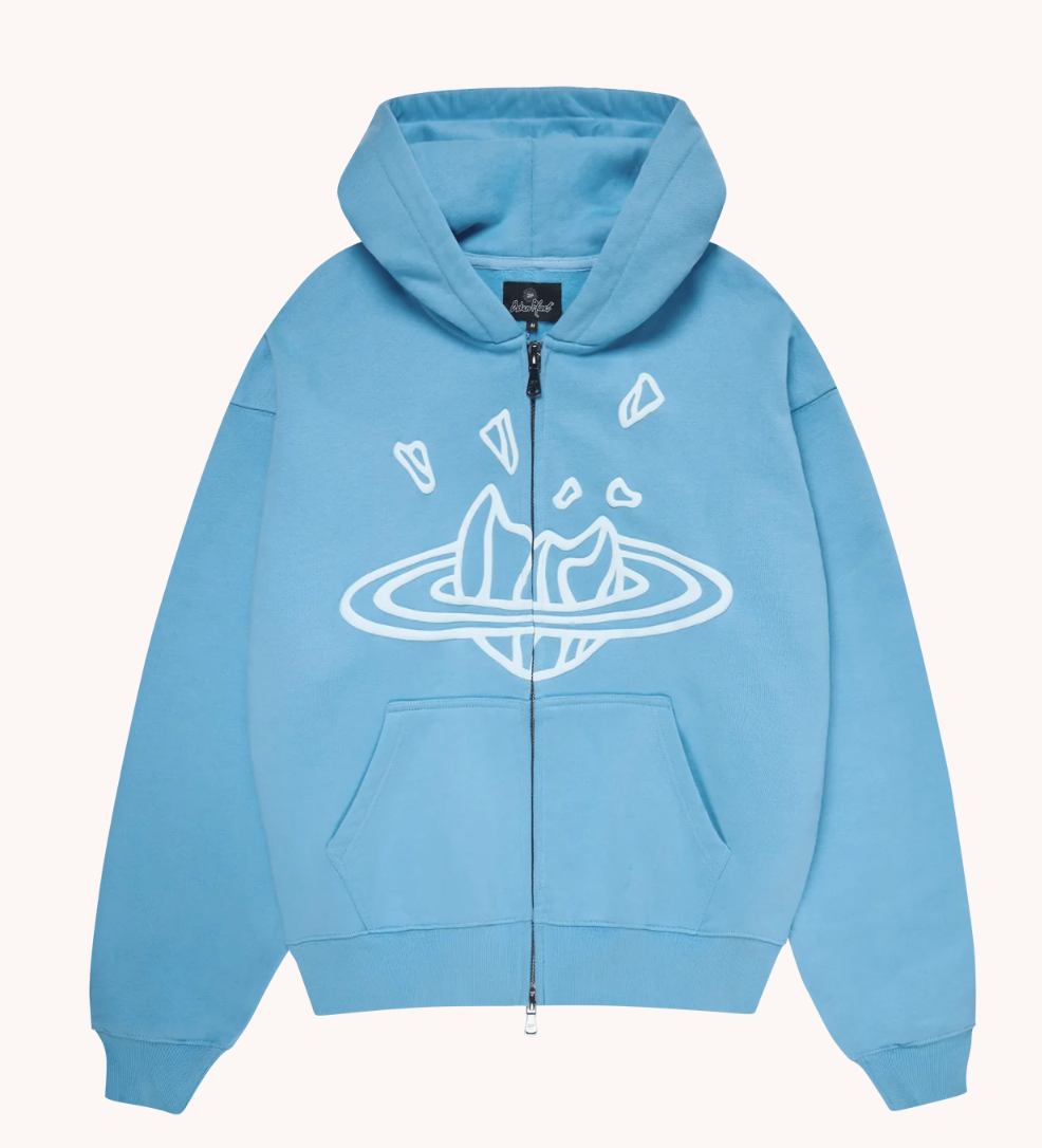 BROKEN PLANET ZIP-UP HOODIE LIGHT BLUE