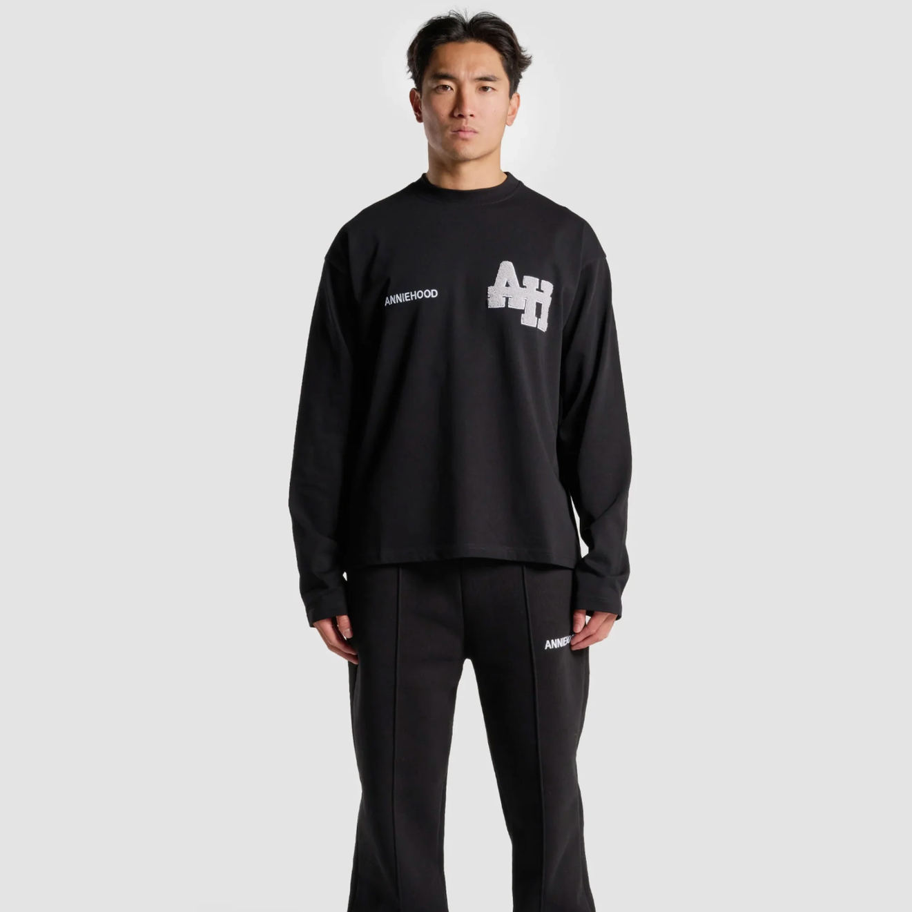 Annie Hood Longsleeve T Shirt Black/Beige