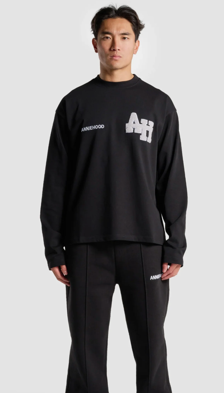 Annie Hood Longsleeve T Shirt Black/Beige